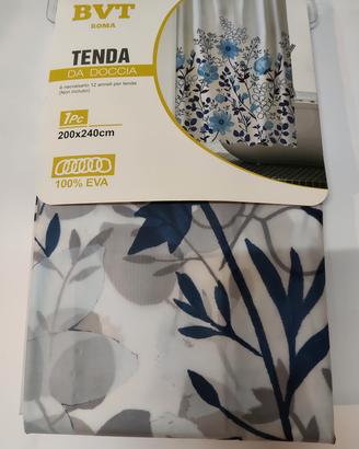 Tenda da doccia 200x240 cm con stampa floreale blu
