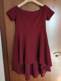 abito mini, bordeaux con scollo a barchetta