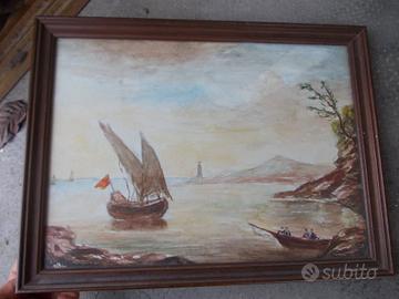 quadro vintage dipinto a mano ad acquarello-barche