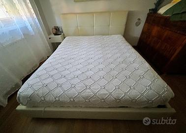 Letto contenitore matrimoniale ecopelle bianco 160
