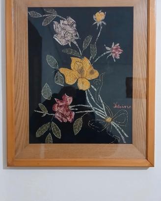 Antico quadro ricamato a mano. "Angolo vintage "