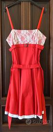 Vestito rosso con pizzo bianco bretelle regolabili
