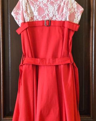 Vestito rosso con pizzo bianco bretelle regolabili