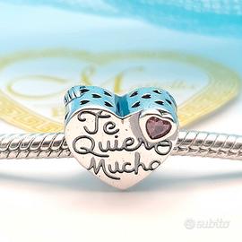 Charm argento 925 cuore zirconi Te Quiero Mucho 