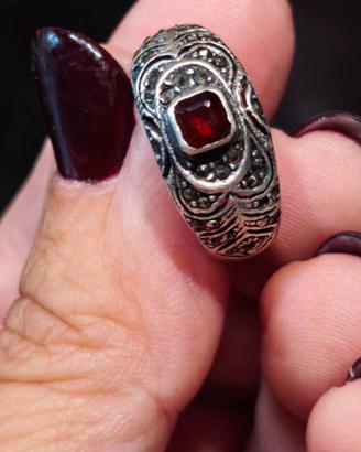 Anello Vintage in Argento 925, Marcasite e Granato