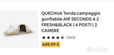 QUECHUA Tenda campeggio gonfiabile AIR SECONDS 4.2