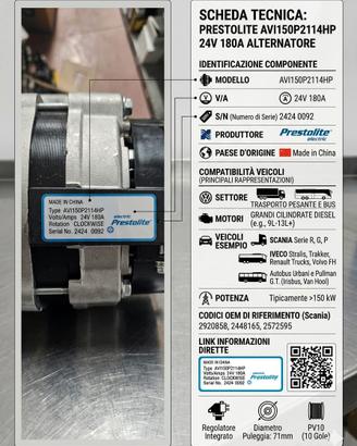 Alternatore Prestolite 24V 180A (AVI150P2114HP) NU