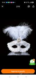 Maschera Veneziana Bianca in Pizzo con Piume e Cri