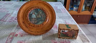 carretto siciliano+quadro sicilia in legno