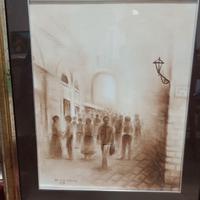 Quadro scorcio di paese in color seppia 