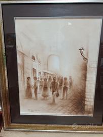 Quadro scorcio di paese in color seppia 