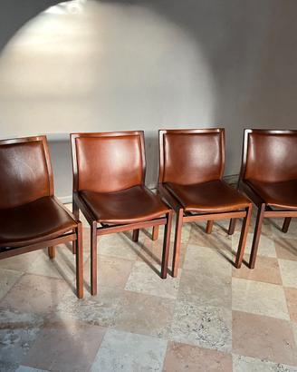 Sedie salotto anni '70 in Noce e Pelle