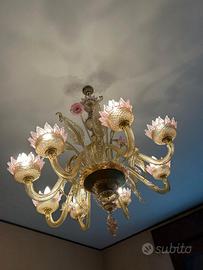 Lampadario in vetro di Murano con dettagli in oro