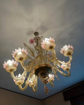 Lampadario in vetro di Murano con dettagli in oro