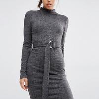 Vestito grigio fasciante con cintura Asos