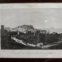 Antica stampa veduta della citta' di pozzuoli