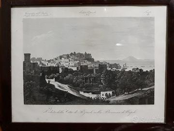 Antica stampa veduta della citta' di pozzuoli