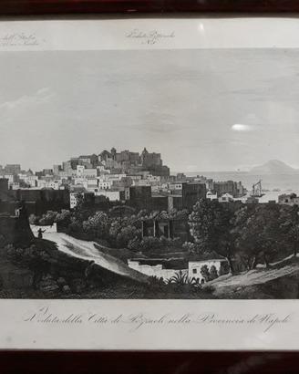 Antica stampa veduta della citta' di pozzuoli