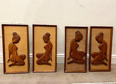 Quadri gli anni 50 indonesiani  Thailandia teak