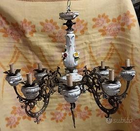 LAMPADARIO ANTIQ. CERAMICA, BRONZO E ORO ZECCHINO