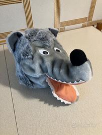 cappello peluche lupo grigio
