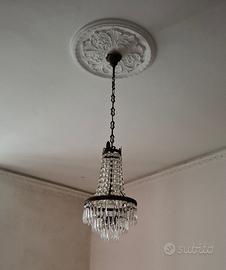 Lampadario in ottone e cristallo - anni '70