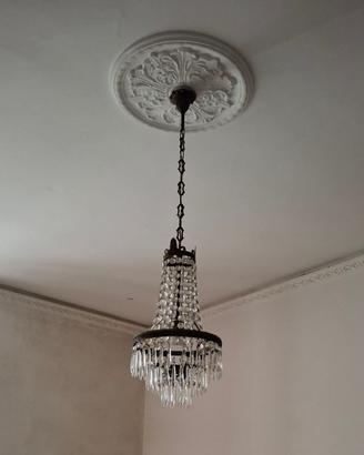 Lampadario in ottone e cristallo - anni '70