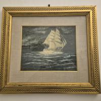 Quadro con veliero dipinto a mano