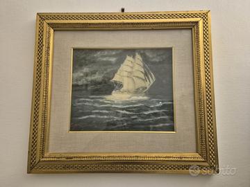 Quadro con veliero dipinto a mano
