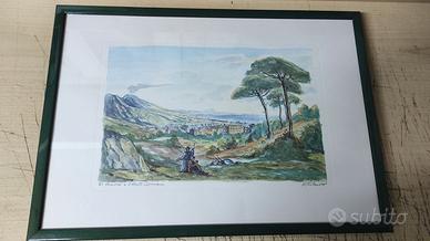 Dipinto Aquerello di R. Rolandi Vesuvio Somma