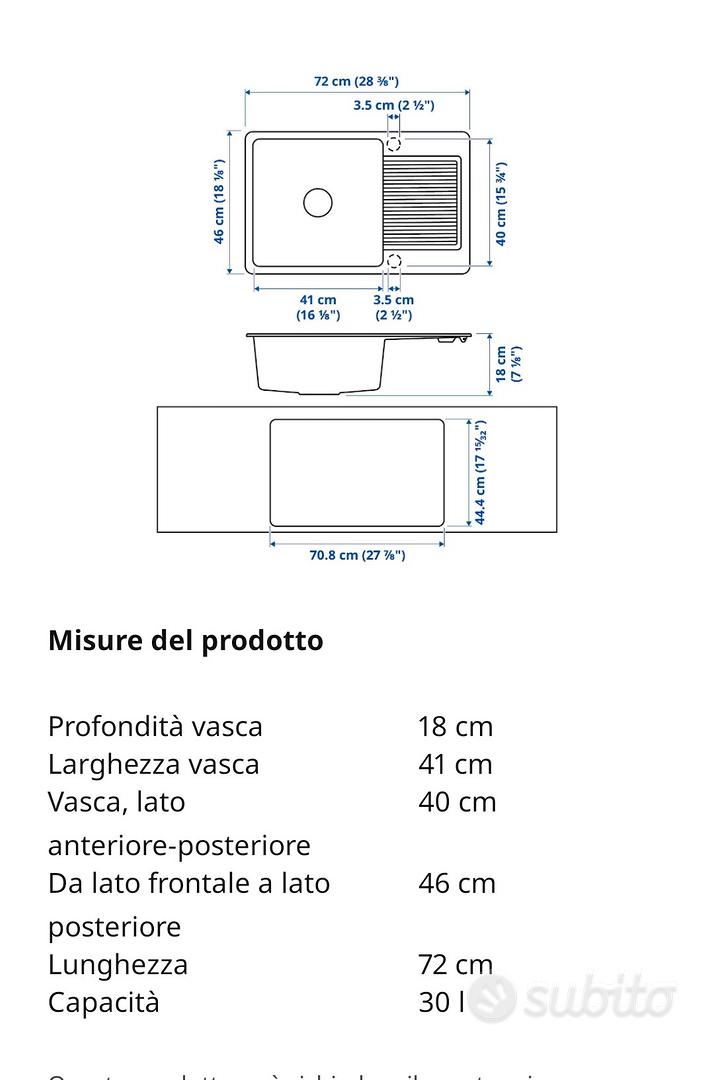 KILSVIKEN Lavello da incasso, 1 vasca, nero materiale composito di quarzo,  72x46 cm - Acquista - IKEA Italia