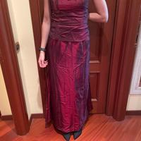 Abito lungo bordeaux in raso di seta misura 46