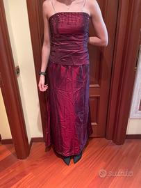 Abito lungo bordeaux in raso di seta misura 46