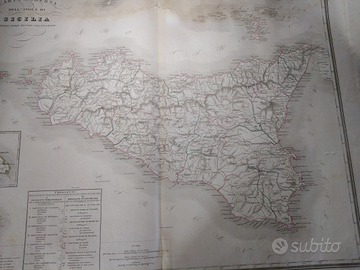 Sicilia Carta geografica meta'800 G. Pozzi
