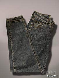 Jeans blu con strass