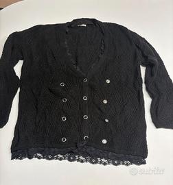 Cardigan Nero in Maglia Tezenis con Pizzo Taglia M