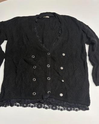 Cardigan Nero in Maglia Tezenis con Pizzo Taglia M