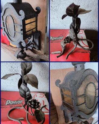 lampada in ferro battuto con Rosa. 