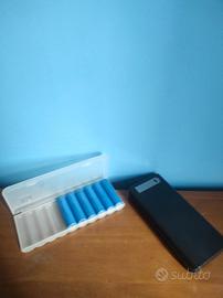 6 batterie 18650 con custodia e ricabatteria 18650