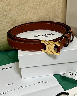 Cintura in pelle Celine Marrone con Fibbia Oro