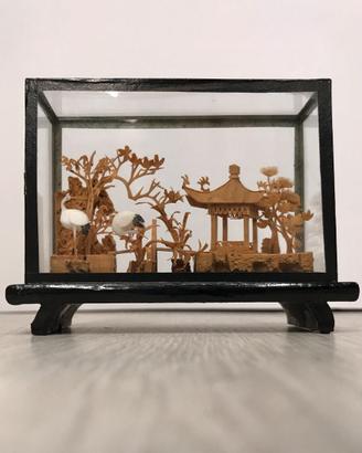Diorama in miniatura in sughero cinese vintage
