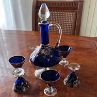 Decanter + 6 bicchierini con finiture oro zecchino