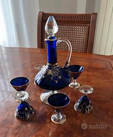 Decanter + 6 bicchierini con finiture oro zecchino