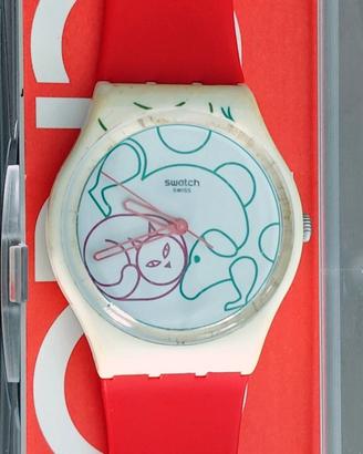 Swatch Gent Cat&Dog rosso 34mm con custodia