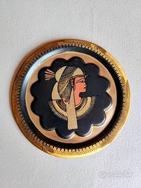 Piatto egiziano da parete in rame/ottone, vintage.