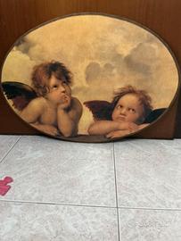quadro ovale di legno due angeli 