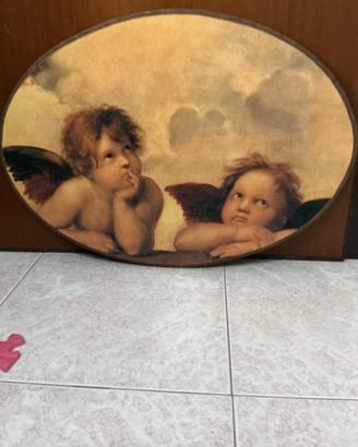 quadro ovale di legno due angeli 