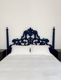 Letto Matrimoniale Barocco Blu cobalto Legno Intag