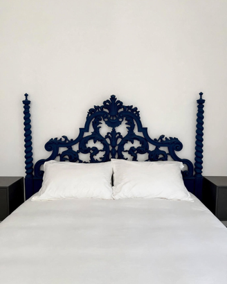 Letto Matrimoniale Barocco Blu cobalto Legno Intag