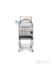 Gabbia Pappagallo con Carrello e Trespolo, Nera